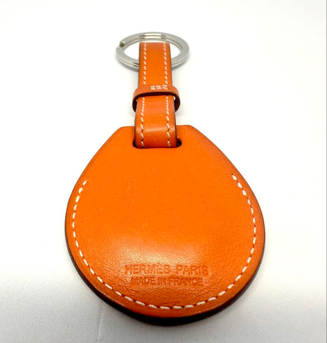 AUTHENTIC HERMES Apple AirTag Key Holder Orange Vo Swift - Picture 3 of 6