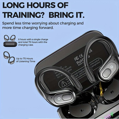 Wireless Headphones, Sports Earbuds, 75H Playback Time, LED Power Display, Attac - Picture 3 of 9
