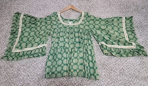 COUSIN EARL Womens Boho Blouse Top Kimono Sleeves Floral Trimmed Blouse Sz M EUC - Picture 4 of 10
