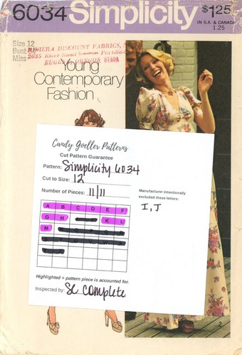 Simplicity 6034 Flared Dress w Shaped Waist, Self Knot Over Gathers Sz 12 CUT - Picture 2 of 5