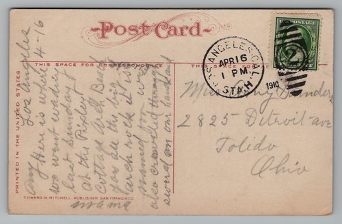 Postal Arch Rock Santa Catalina Island CA marca postal 1910 Edward H Mitchell - Imagen 2 de 2