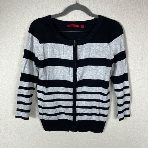 Red Full Zip Long Sleeve Striped Sweater Top Black and Gray Sz M - Bild 1 von 9