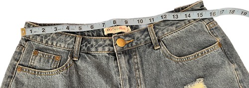 Pantaloncini jeans blu taglio denim effetto invecchiato ricamati taglia large - Foto 6 di 8