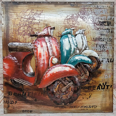 3D Painting Scooter vor zu Hause Metall-3D-Gemälde eines Rollers Artwork