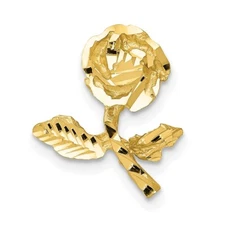 14K Yellow Gold Satin & Shiny-Cut Rose Flower Slide Pendant