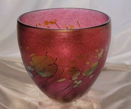 Impresionante cuenco/florero Robert Held ciruela y oro hecho a mano firmado nuevo con etiquetas 6,5 x 5,25" - Imagen 3 de 6