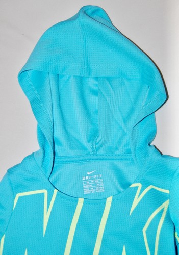 NWT Nike Girl's Aqua Blue Waffle Knit Dri-Fit LS Hooded Tunic Shirt sz 4 - Picture 2 of 11