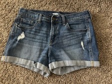 WOMENS OLD NAVY BLUE JEAN SHORTS SIZE 8 DISTRESSED CUFFED