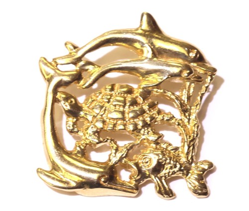 Colgante oro amarillo 14k delfín tortuga marina pez tobogán encanto 4,8 g océano acuático - Imagen 5 de 5