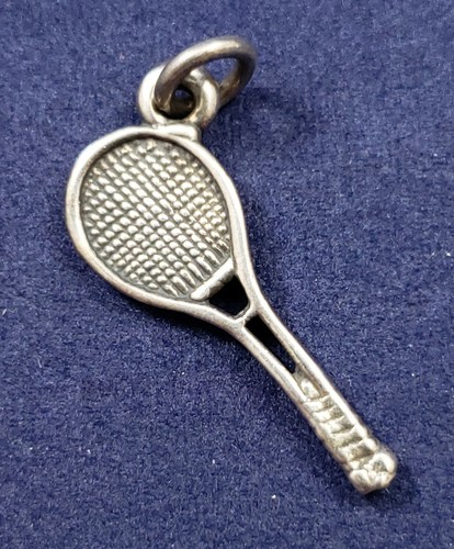 Tennis Racket - Vintage 3D Sports Bracelet Charm - 925 Sterling Silver - Picture 2 of 4