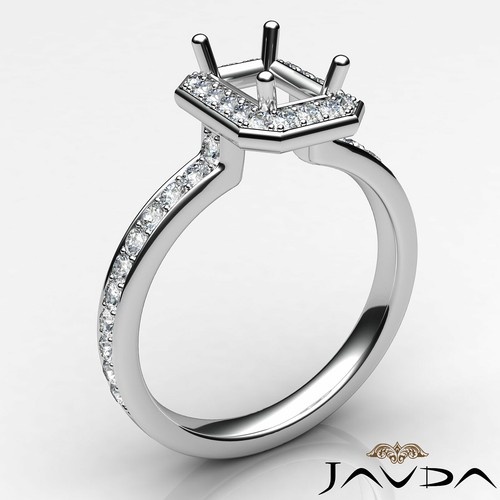 Halo Micro Pave Set Semi Mount Emerald Brilliant Diamond Engagement Ring 0.45Ctw - Picture 2 of 28