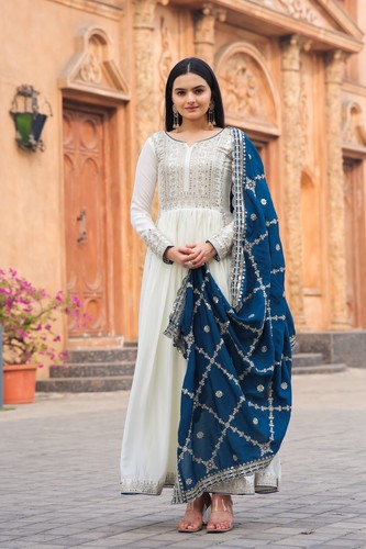 Weißes anarkali Kleid pakistanisch Salwar Kameez indisches Hochzeitskleid Bollywood - Bild 5 von 13
