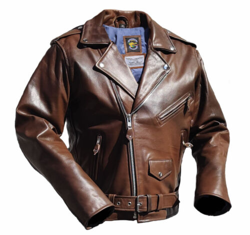 MENS motorcycle leather jacket biker jacket rockabilly marlon brando cognac leather NEW - Picture 1 of 2
