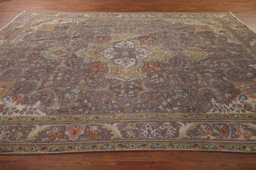 Vintage Gray Floral Tebriz Living Room Rug 10'x13' Wool Hand-knotted Rug Carpet - Picture 9 of 12