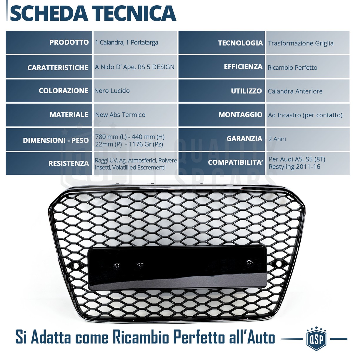 GRIGLIA Anteriore PER Audi A5 8T S5 11-16 Calandra NIDO D'APE Nero