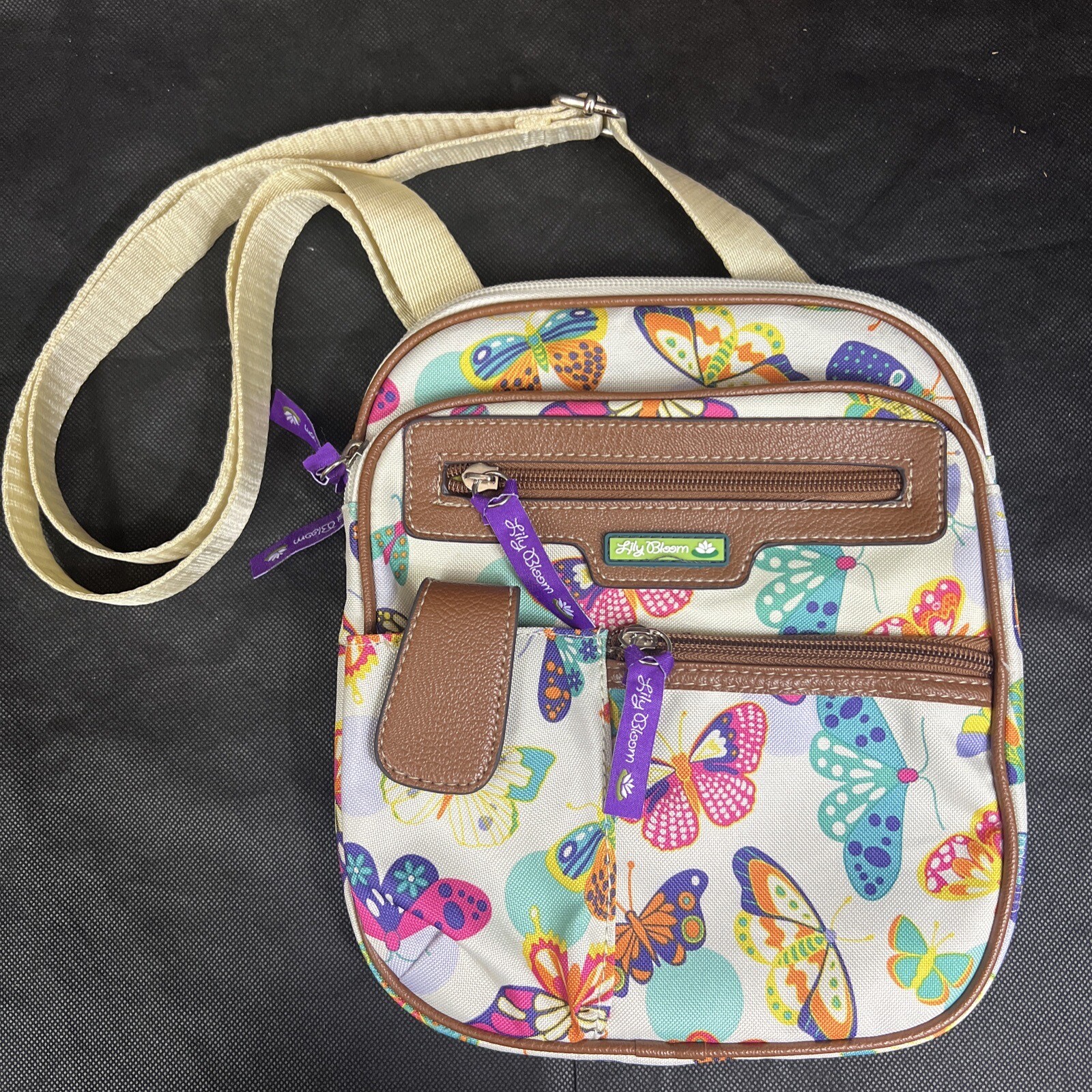 Multi Butterfly Modern Tote Bag - Harold Feinstein Design With Interior Pockets & Key Clip