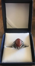 Men Ring STERLING SILVER 925 Natural Red AGATE AQEEQ Size 9.5
