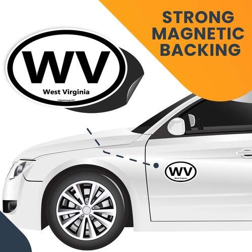 WV West Virginia US State Oval Magnet Decal, 4x6 Inches, Automotive Magnet - Picture 7 of 7