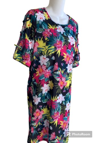 Caribbean Joe Blumen Stretch Etuikleid UPF 50 Kurzarm mit Öffnung Neu mit Etikett SM - Bild 3 von 4