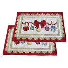 Placemats Red Fabric Holiday Christmas Place Table mats Tapestry Golden Thread