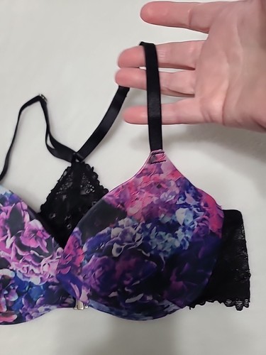 H&M Floral Print With Lacy Racerback Fr Closure Lightly Padded Underwire Bra 34A - Picture 3 of 16