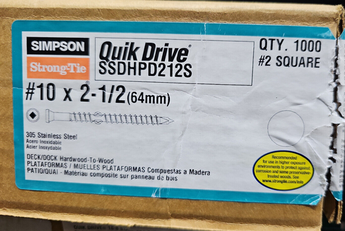 #10 x 2 1/2 Simpson SQ 305 SS Stainless Collated Deck-Drive DHPD Screw Deck/Dock - Picture 2 of 5