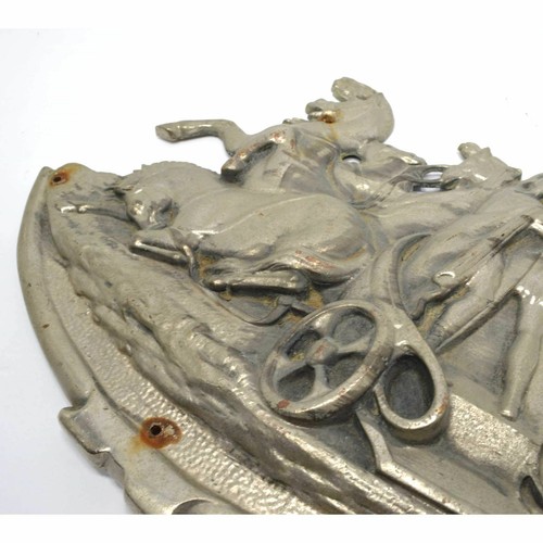 Antique NICKEL-PLATED BRASS/BRONZE PLAQUE 13" Wall Sculpture ROMAN CHARIOT MOTIF - Picture 6 of 9