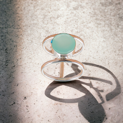 Aqua Chalcedony Natural Gemstone Ring for Women 925 Sterling Silver Cute Gift - Picture 3 of 5