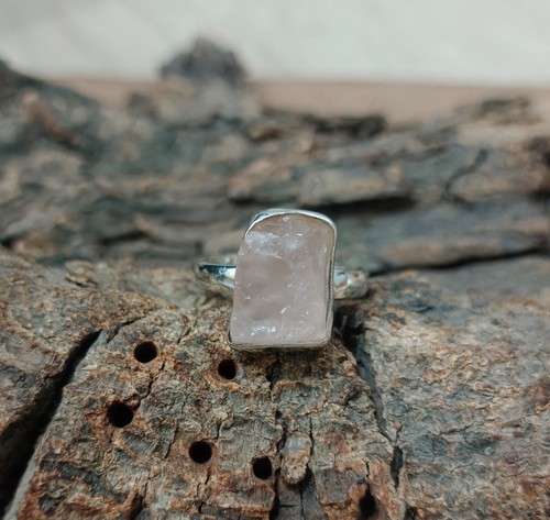 Anillo de plata esterlina 925 natural cuarzo rosa piedras preciosas áspera joyería S 5 R-763 - Imagen 5 de 14