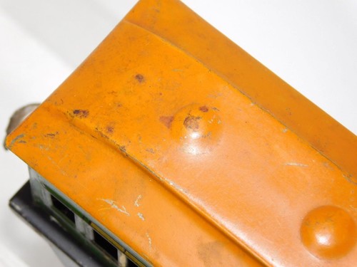 Marx Joy Line #357 Passenger Coach Green w/ orange roof 6" tinplate 1932-34 Prew - Picture 9 of 10