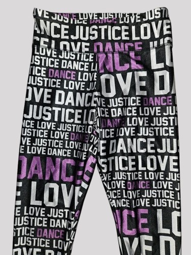 * JUSTICE Black Dance Love Print Full Length Dri Fit Leggings Girls Size 10 - Picture 2 of 3
