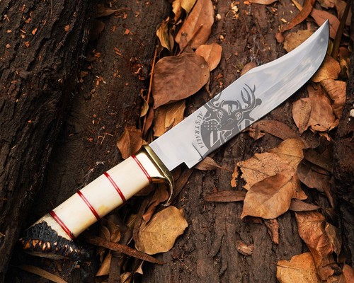 CUSTOM HANDMADE D2 STEEL HUNTING BOWIE KNIFE WITH STAG HORN HANDLE & SHEATH - Picture 3 of 5