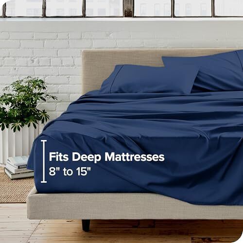 Sheet Set - Luxury 1800 Ultra-Soft Microfiber Bed Sheets Queen 17 - Dark Blue - Picture 6 of 7
