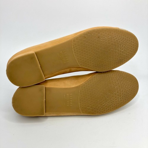Stuart Weitzman Lingo Loafer Tan Beige Nubuck Smoking Flat Gold Studs - US 6 M - Picture 4 of 10