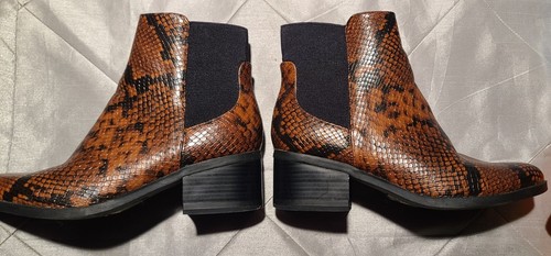 Womens Size 6 Animal Print Ankle Boots Brown Faux Leather- Pull On - Picture 7 of 11