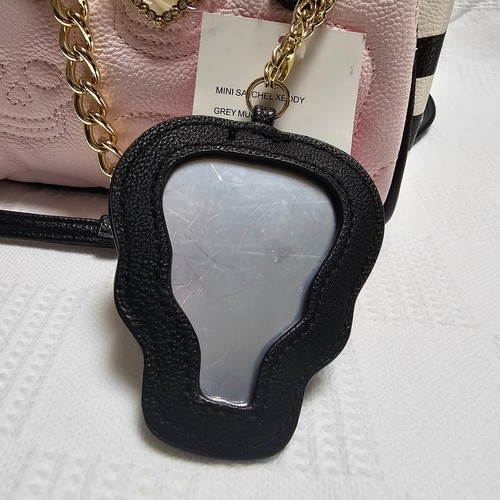 Luv Betsey Johnson Mini Satchel Crossbody Pink Black Gold Skull Quilted Bag - Picture 9 of 9