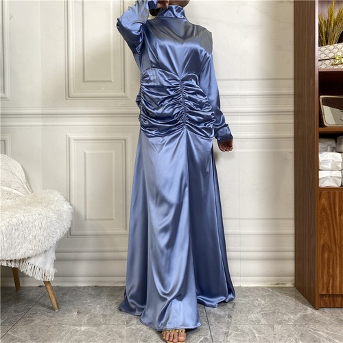 Dubai Women Satin Long Dress Evening Kaftan Abaya Muslim Robe Elegant Gown Party - Picture 42 of 50