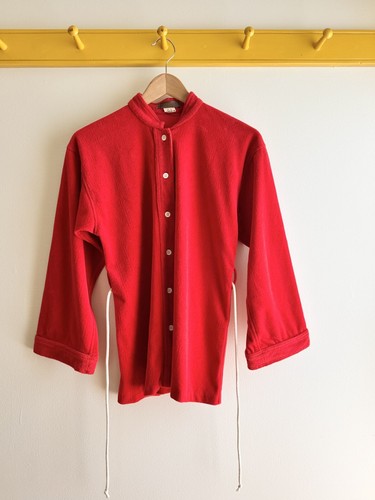 Vintage 70s 80s YSL YVES SAINT LAURENT Paris cherry red velour shirt jacket - Picture 10 of 12