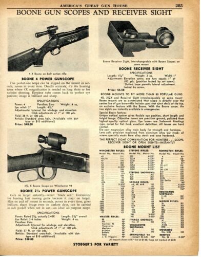 1956 Druckanzeige von Boone Gunscope Zielfernrohr & Empfängervisier
