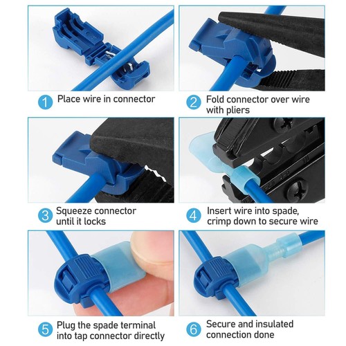 240/60Pcs Insulated T-Taps Wire Terminal Connectors 22-10 AWG Quick Splice Kit - Picture 6 of 25