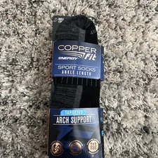 Copper Fit Infused Sport Ankle Socks 3 Pair Large L/XL Black Size M 9-12 W 10-13