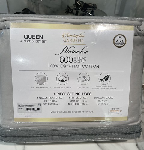 Kensingston Gardens Alexandria 600 TC Egyptian Solid Queen Sheet Set Silver. - Picture 4 of 6