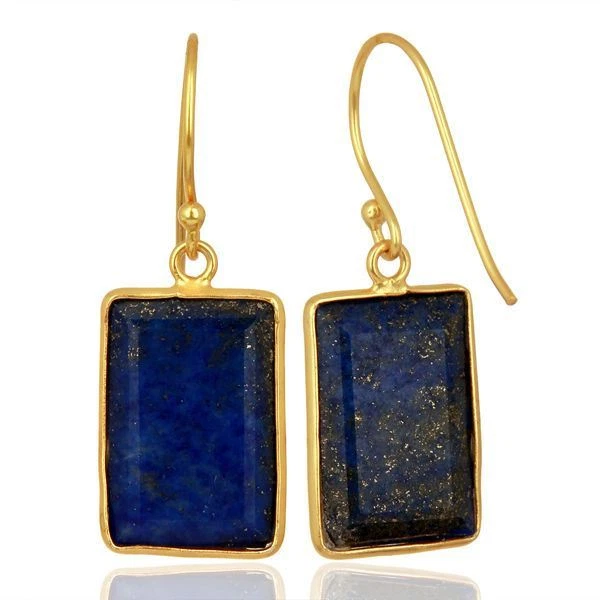 Brincos pendurados de prata esterlina 925 folheados a ouro 18K com lápis-lazúli natural - Imagem 4 de 4