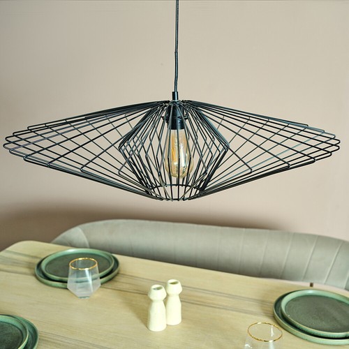 Large Black Ceiling Light Shade Easy Fit Lampshade Geometric Wire Cage Pendant - Picture 12 of 19