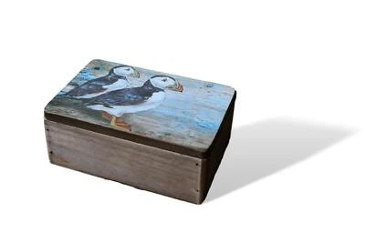 THORNESS Handgefertigtes Holzschmuckstück bedruckte Papageientaucher Schmuckbox