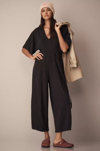 Anthropologie Daily Practice Women's Short Sleeve V Neck Black Jumpsuit Size 1x - Picture 2 of 24
