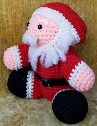 Peluche vintage hecho a mano amigurumi tejido a ganchillo SANTA CLAUS vacaciones de Navidad - Imagen 4 de 10