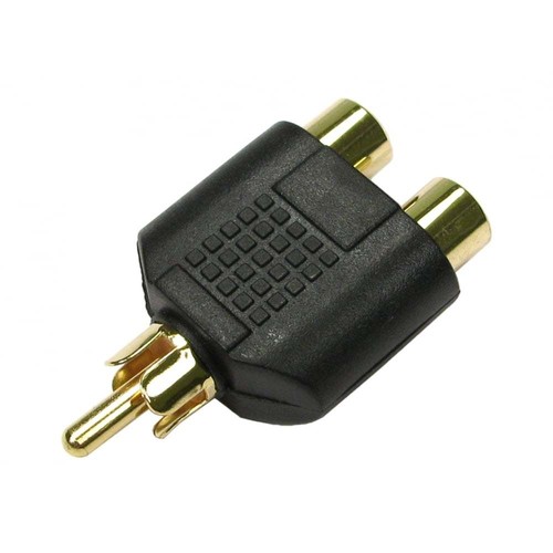 RCA Phono Y Splitter Adapter Verbinder 2 x weiblich zu 1 X Stecker Audio Video Gold - Bild 1 von 1