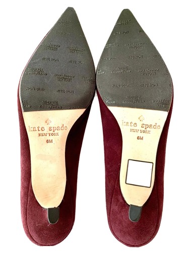 NEW Kate Spade Burgundy Red Suede Kitten Heels Size 6 Retro Modern Pointy Toed - Picture 5 of 5