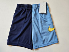 Nike Little Boys 6 Blue Yellow Swoosh Shorts Short Pants Athletic Summer DRI FIT